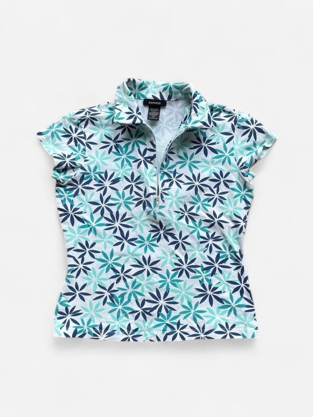 Express Women’s Teal & Navy Floral Zip Tank Top